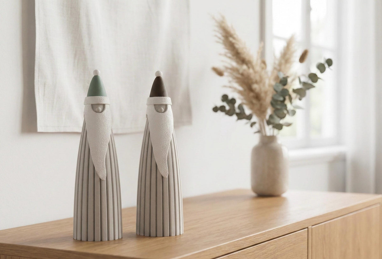 Modern Santa Sculptures | Minimal Christmas Figures | Contemporary Holiday Accent Set of 2
