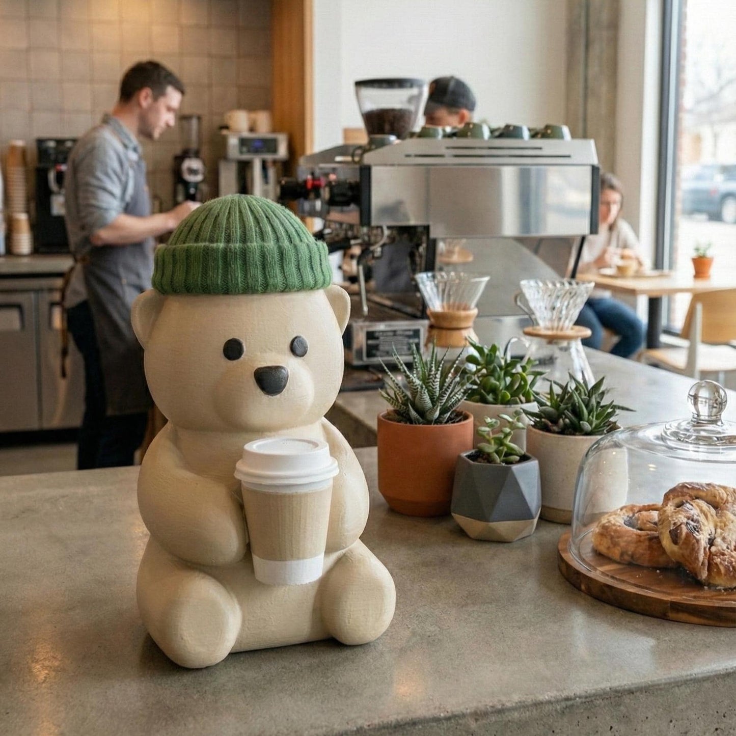 Cozy Bear Figure with Beanie & Cup