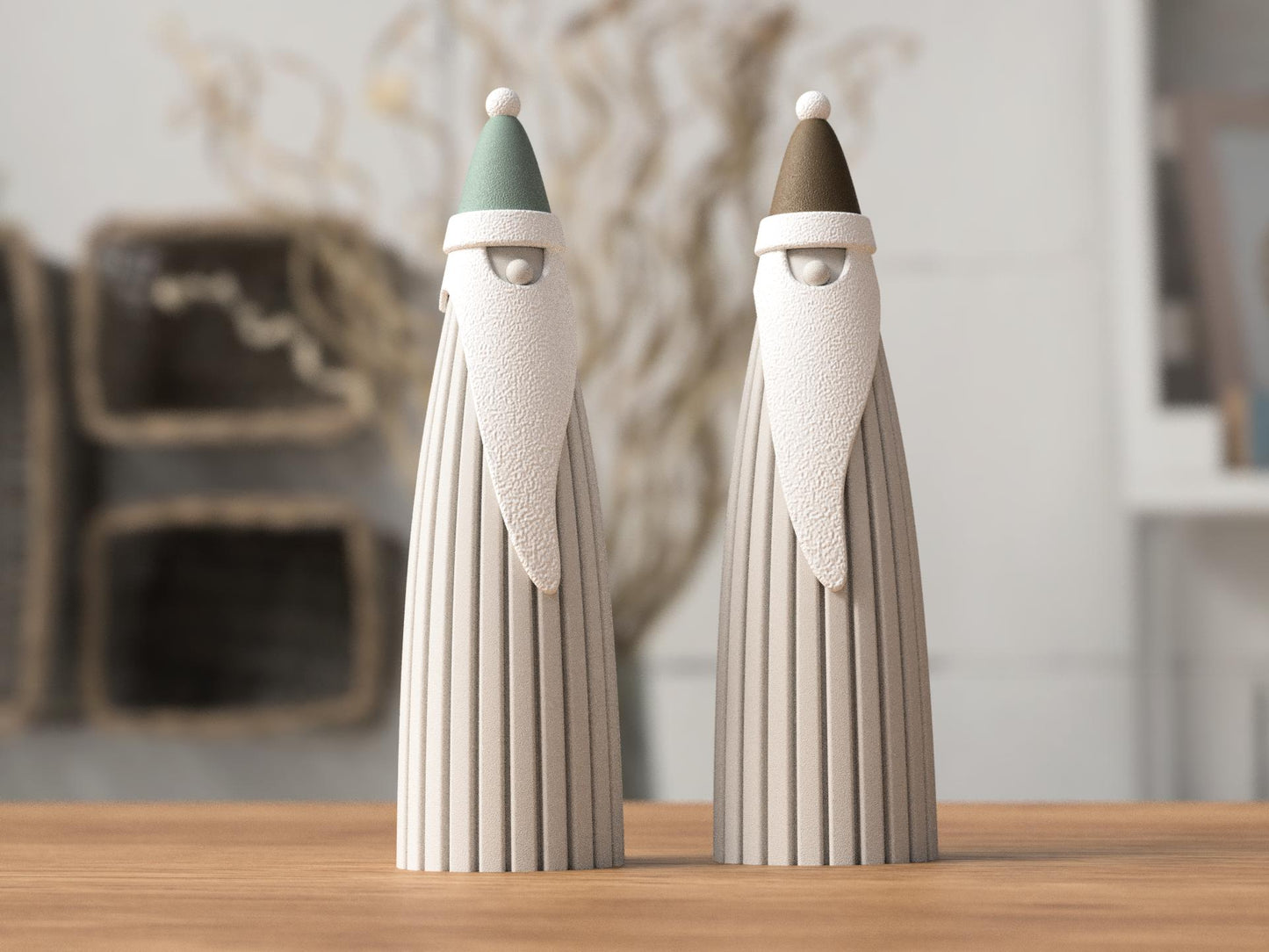 Modern Santa Sculptures | Minimal Christmas Figures | Contemporary Holiday Accent Set of 2