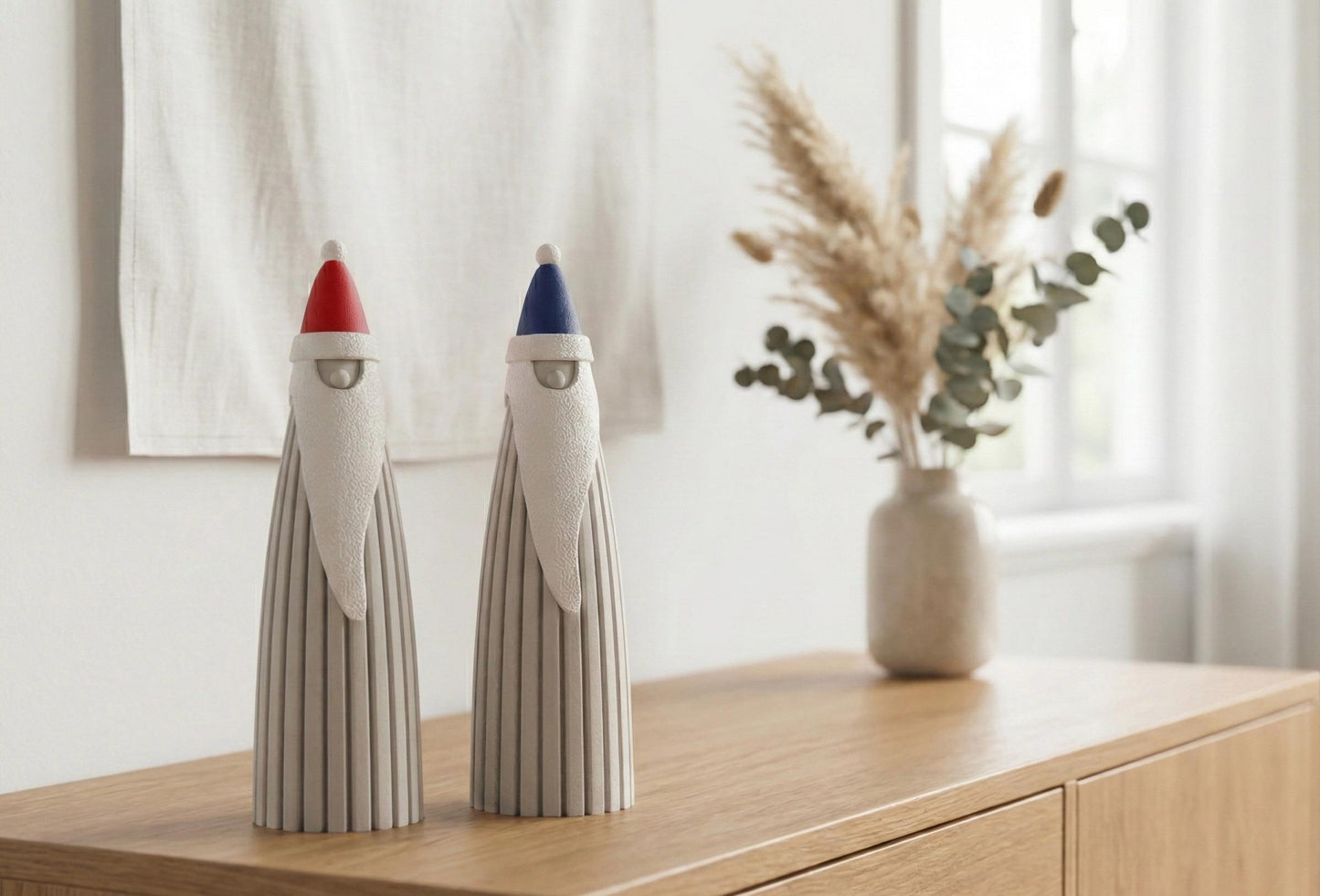 Modern Santa Sculptures | Minimal Christmas Figures | Contemporary Holiday Accent Set of 2