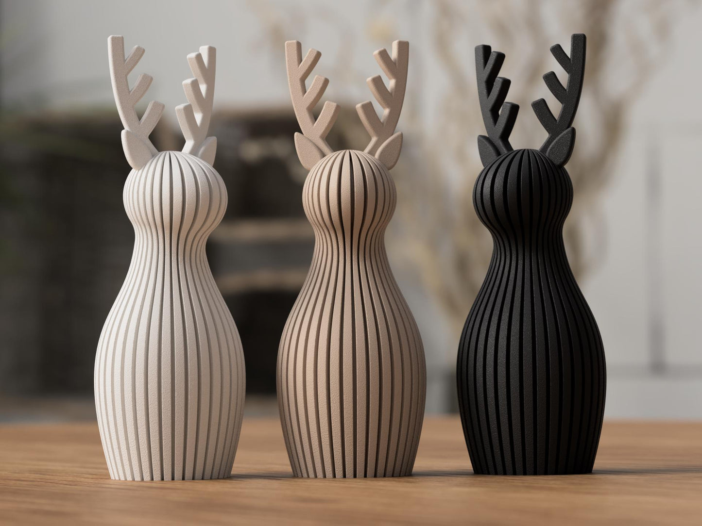 Modern Reindeer Sculptures | Minimal Christmas Figures | Set of 3