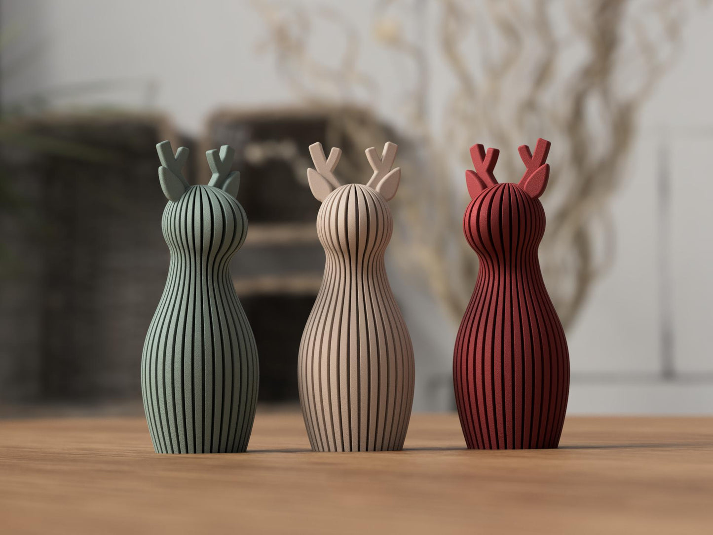 Modern Reindeer Sculptures | Minimal Christmas Figures | Set of 3
