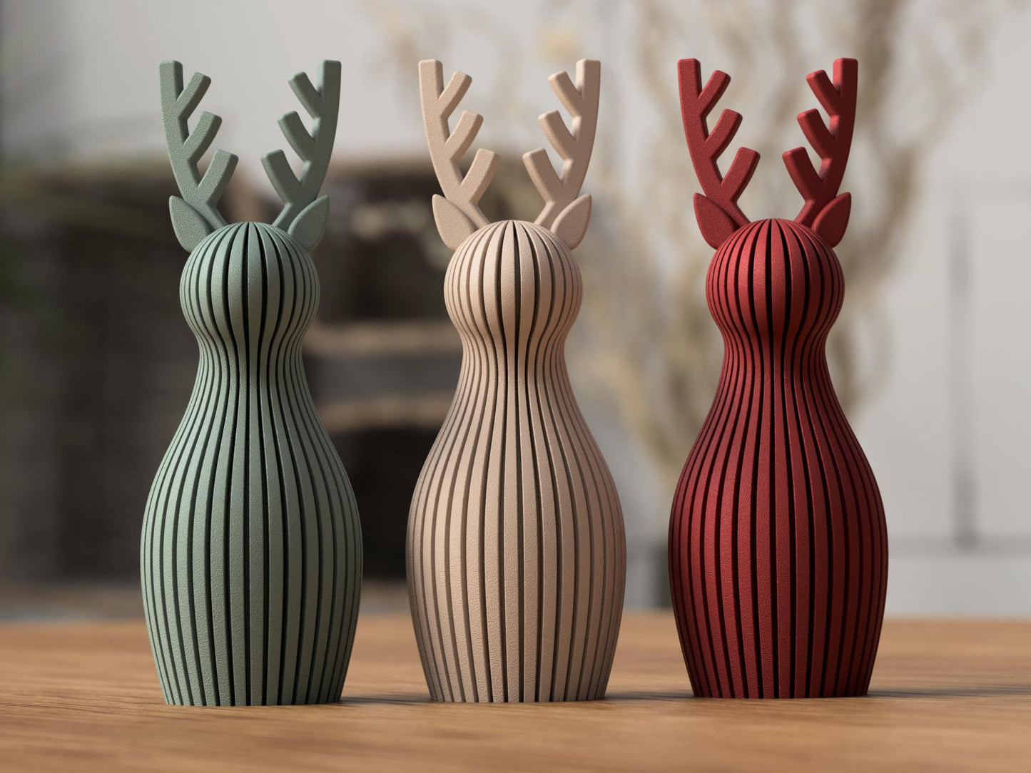 Modern Reindeer Sculptures | Minimal Christmas Figures | Set of 3