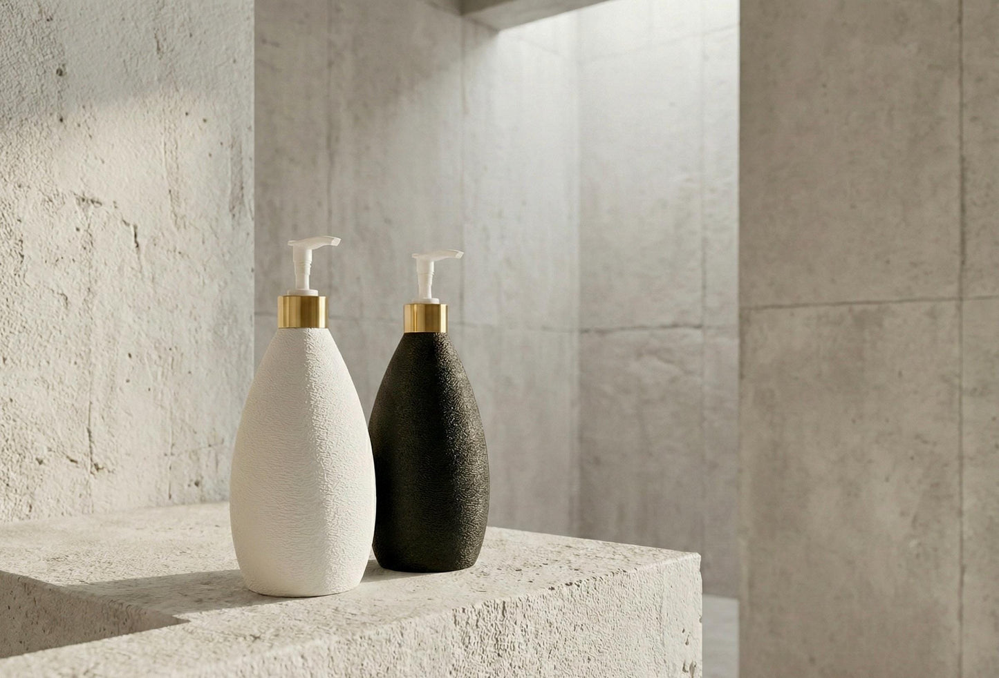 Modern Nordic Soap Dispenser Set of 2 | Minimalist Bathroom Decor | Matte Black + White Bottles