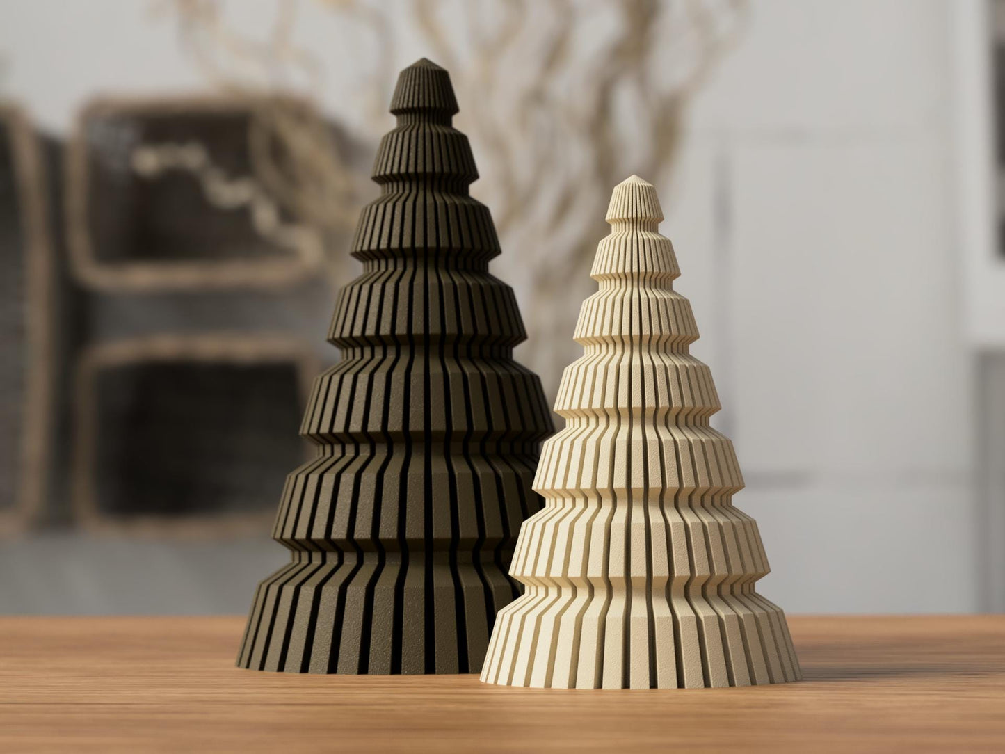 Japandi Minimalist Wooden-Style Decorative Trees | Modern Holiday Decor |