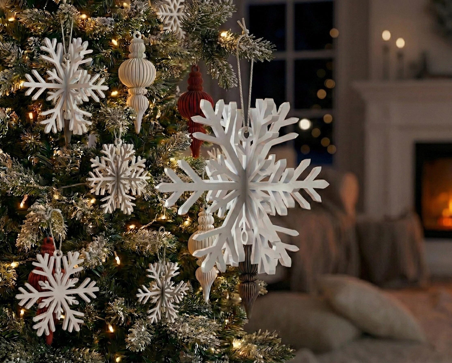 Elegant Snowflake Ornaments – Modern Winter Holiday Decorations Set of 9