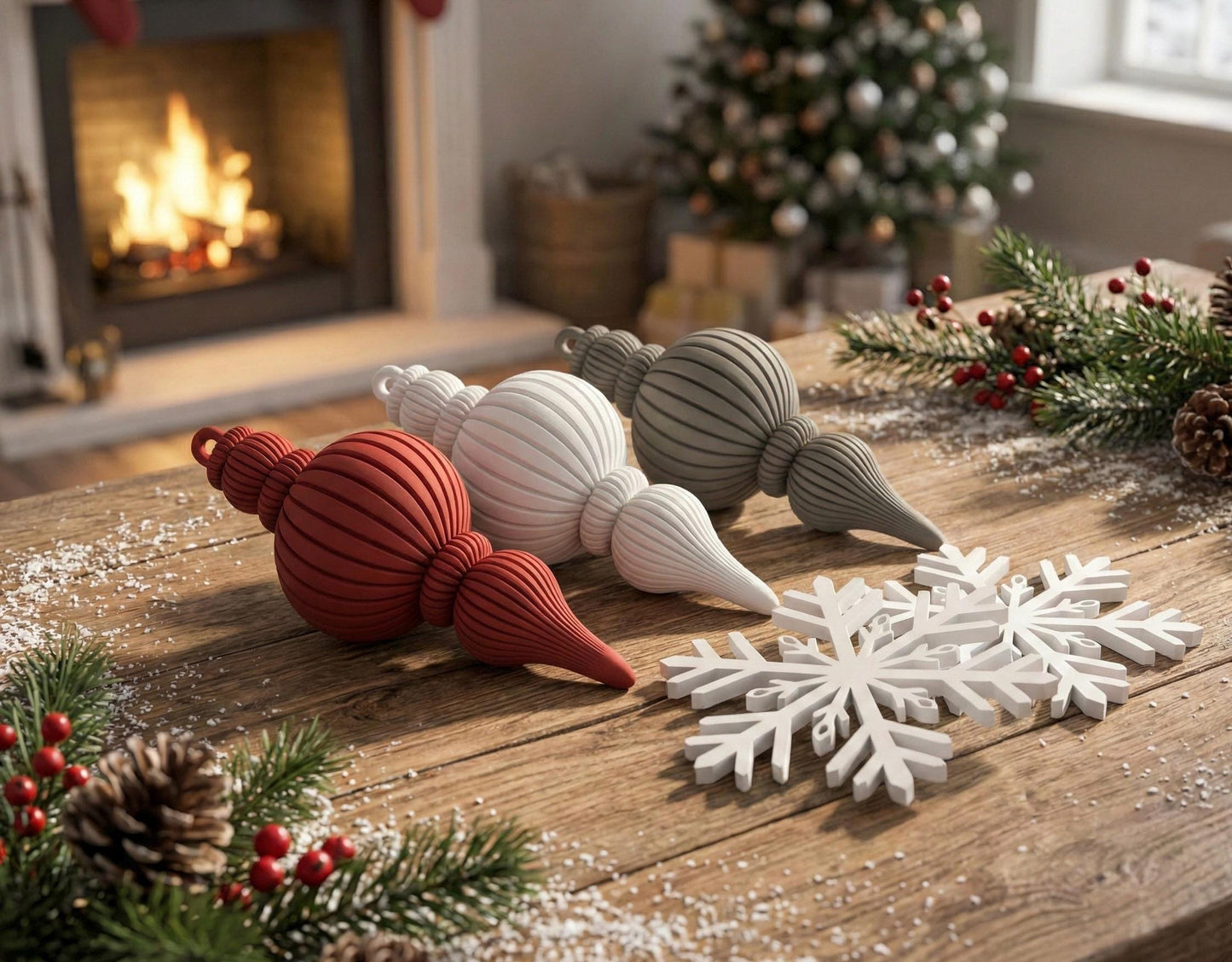 Elegant Snowflake Ornaments – Modern Winter Holiday Decorations Set of 9