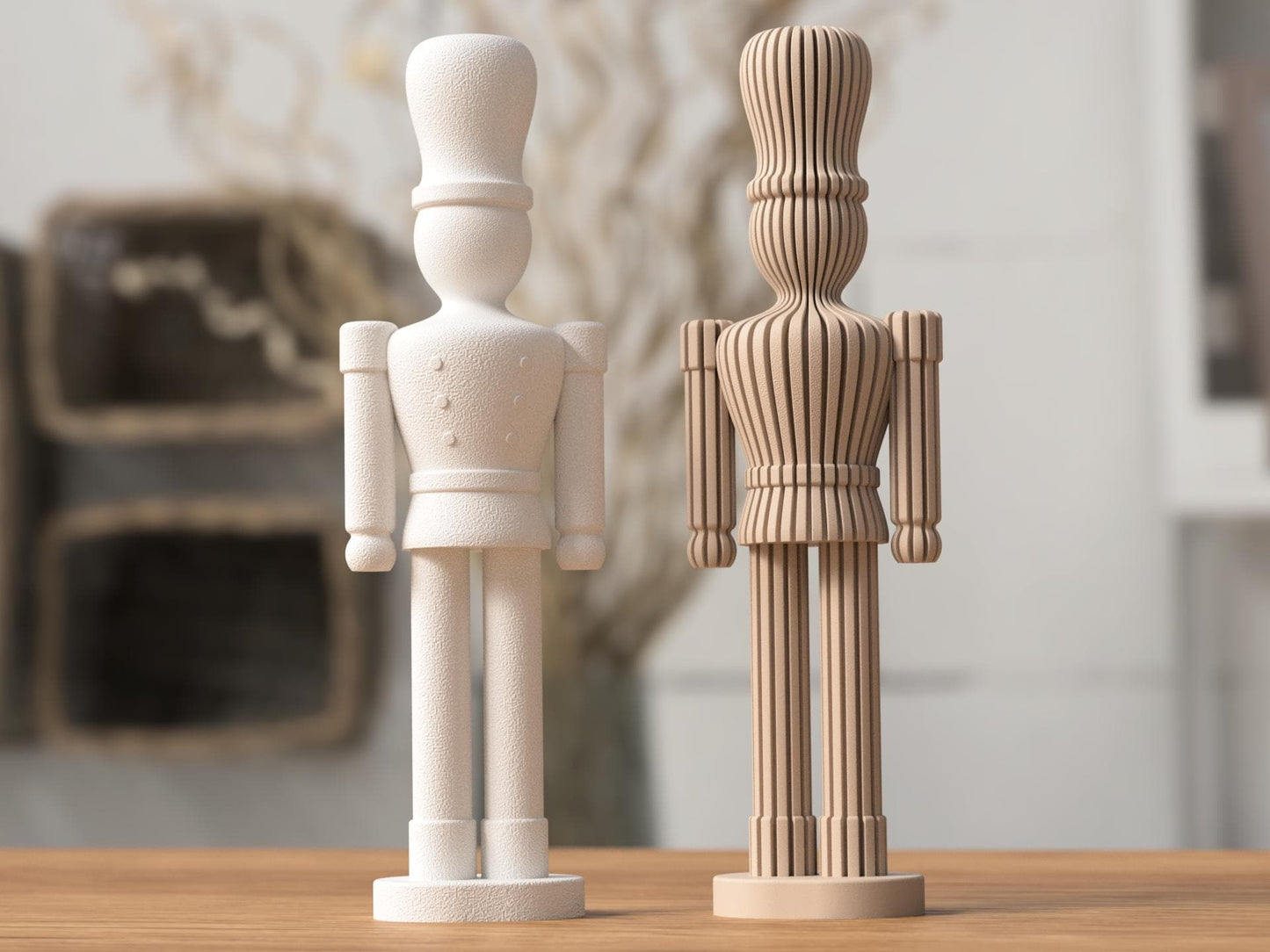Christmas Nutcracker Decoration  Decor | Modern Minimalist Holiday Sculpture | Scandinavian Tabletop Ornament | Set of 2