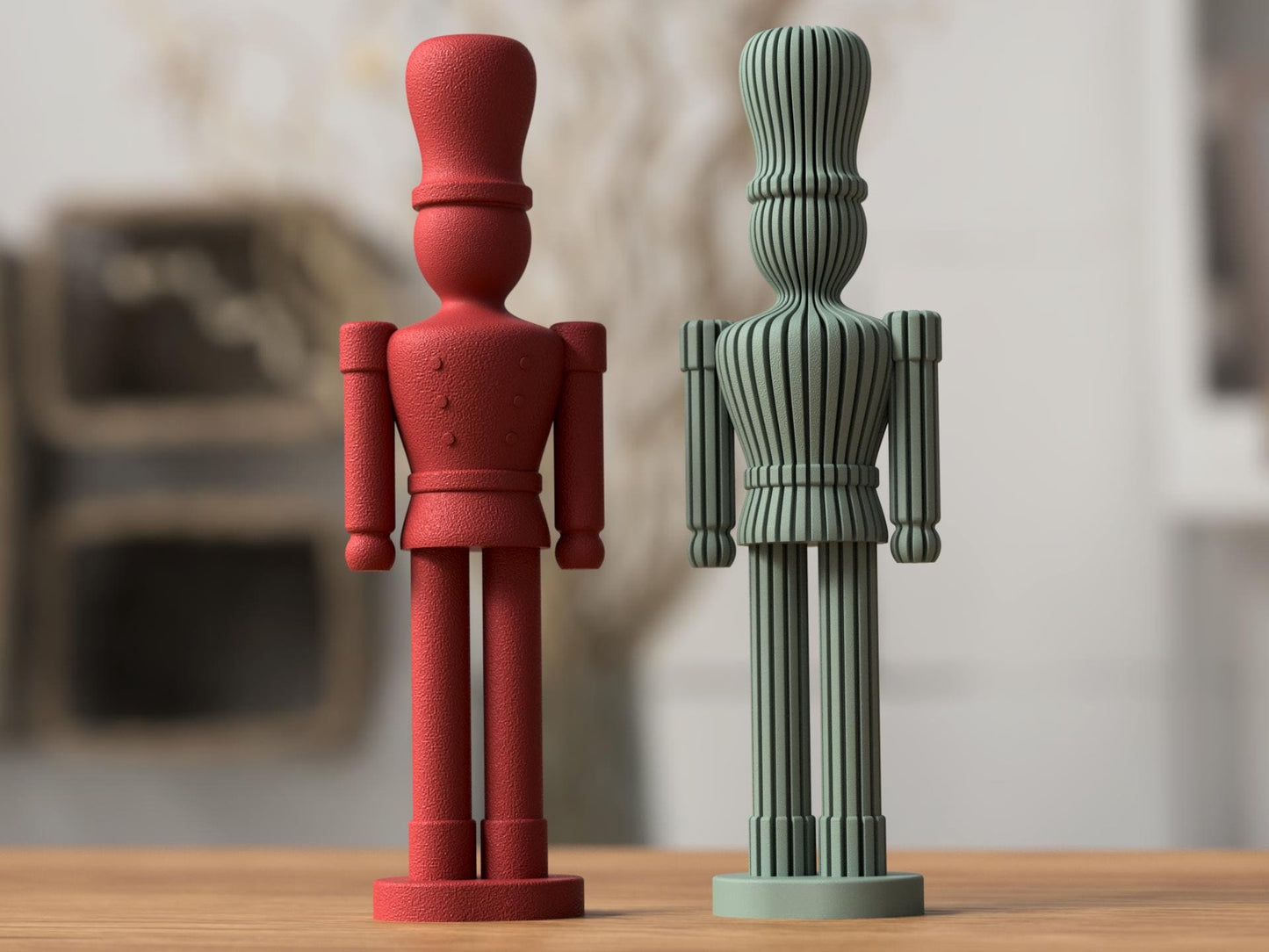 Christmas Nutcracker Decoration  Decor | Modern Minimalist Holiday Sculpture | Scandinavian Tabletop Ornament | Set of 2