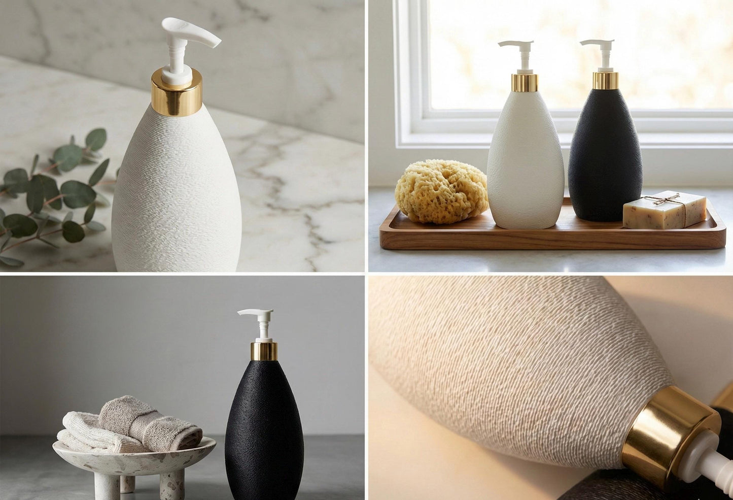 Modern Nordic Soap Dispenser Set of 2 | Minimalist Bathroom Decor | Matte Black + White Bottles