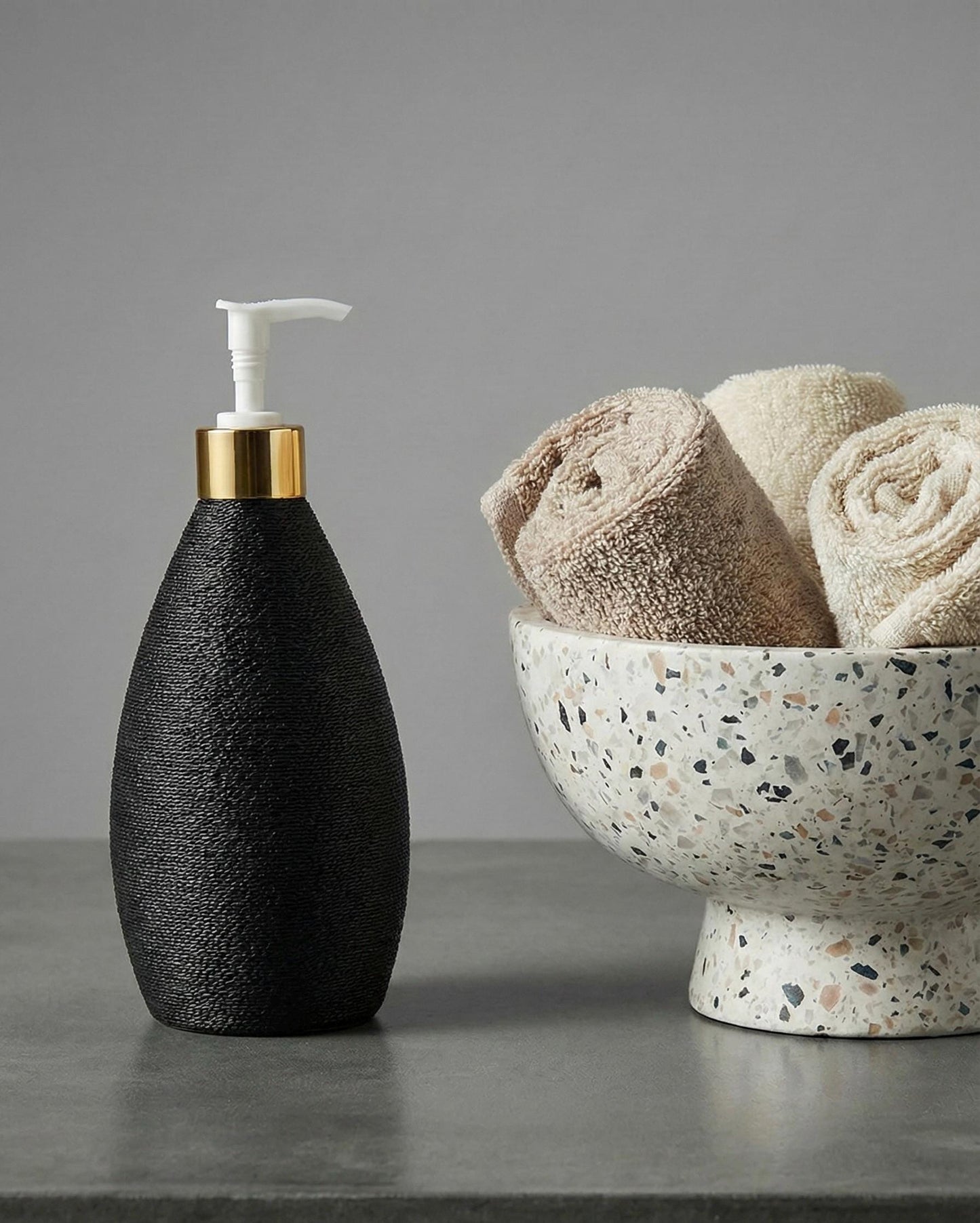 Modern Nordic Soap Dispenser Set of 2 | Minimalist Bathroom Decor | Matte Black + White Bottles