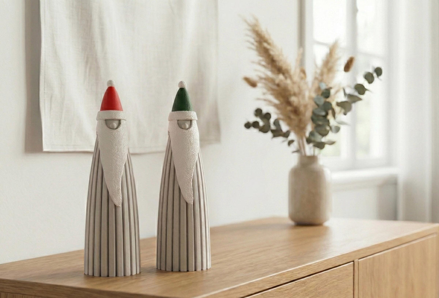 Modern Santa Sculptures | Minimal Christmas Figures | Contemporary Holiday Accent Set of 2
