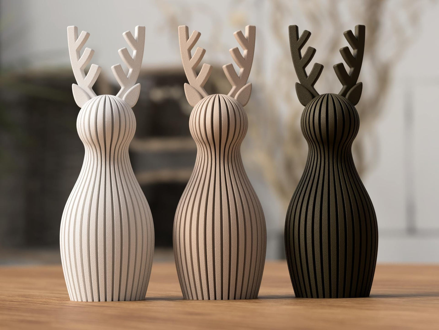 Modern Reindeer Sculptures | Minimal Christmas Figures | Set of 3