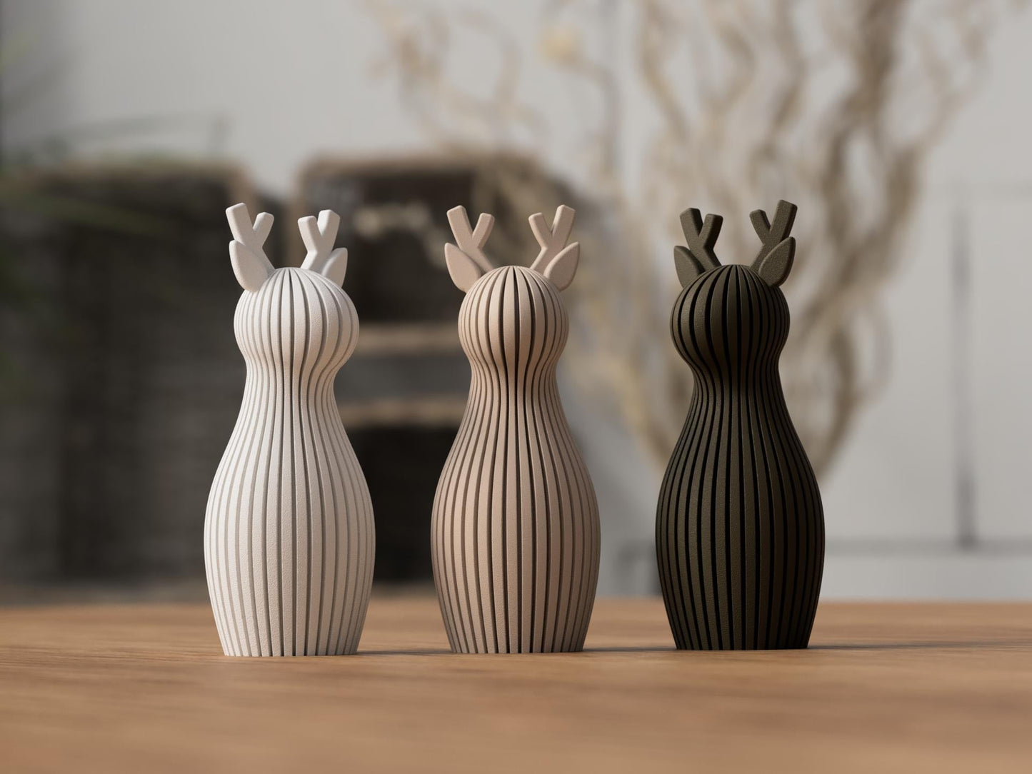 Modern Reindeer Sculptures | Minimal Christmas Figures | Set of 3