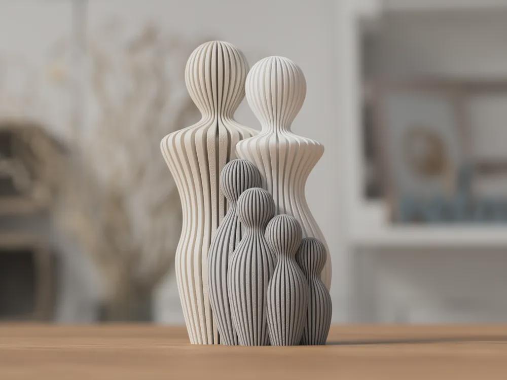 Modern Ribbed Family Sculpture – Minimalist Home Decor | Parent & Child Statue