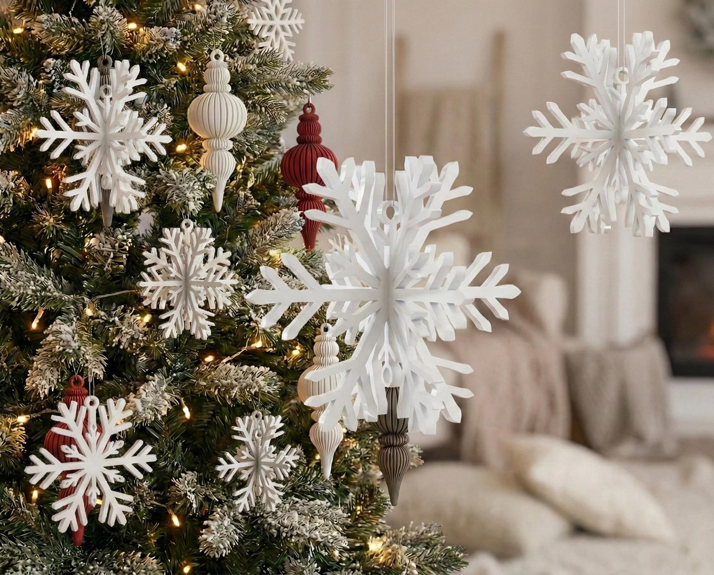 Elegant Snowflake Ornaments – Modern Winter Holiday Decorations Set of 9
