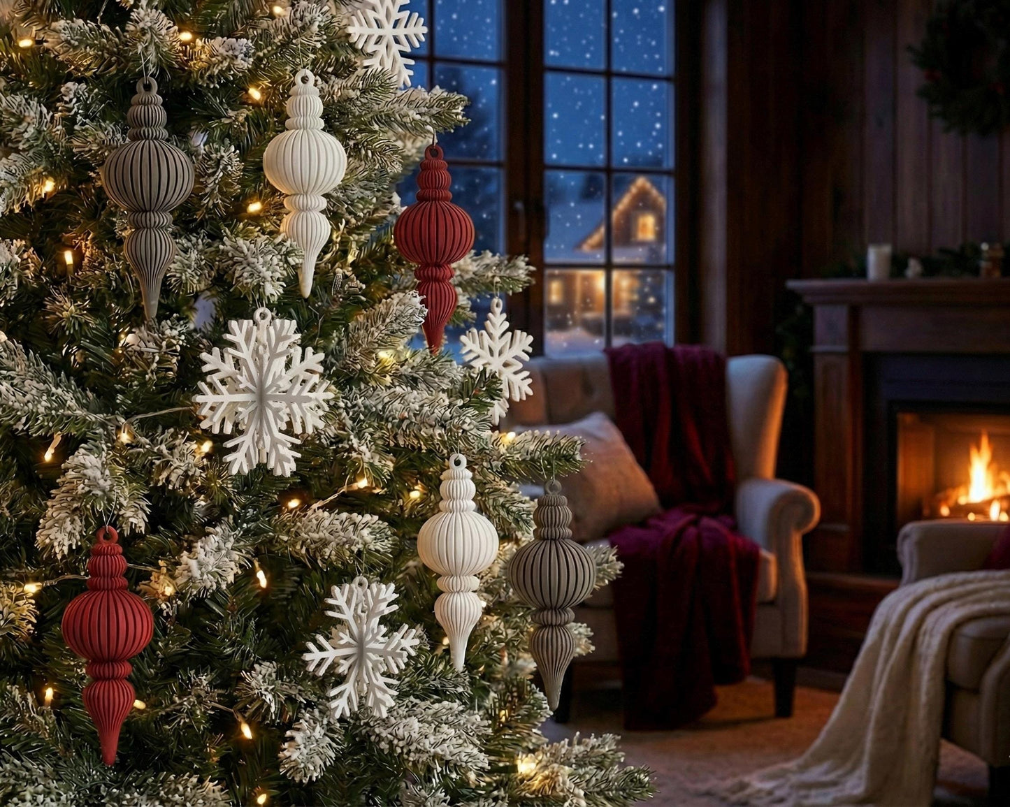 Elegant Snowflake Ornaments – Modern Winter Holiday Decorations Set of 9