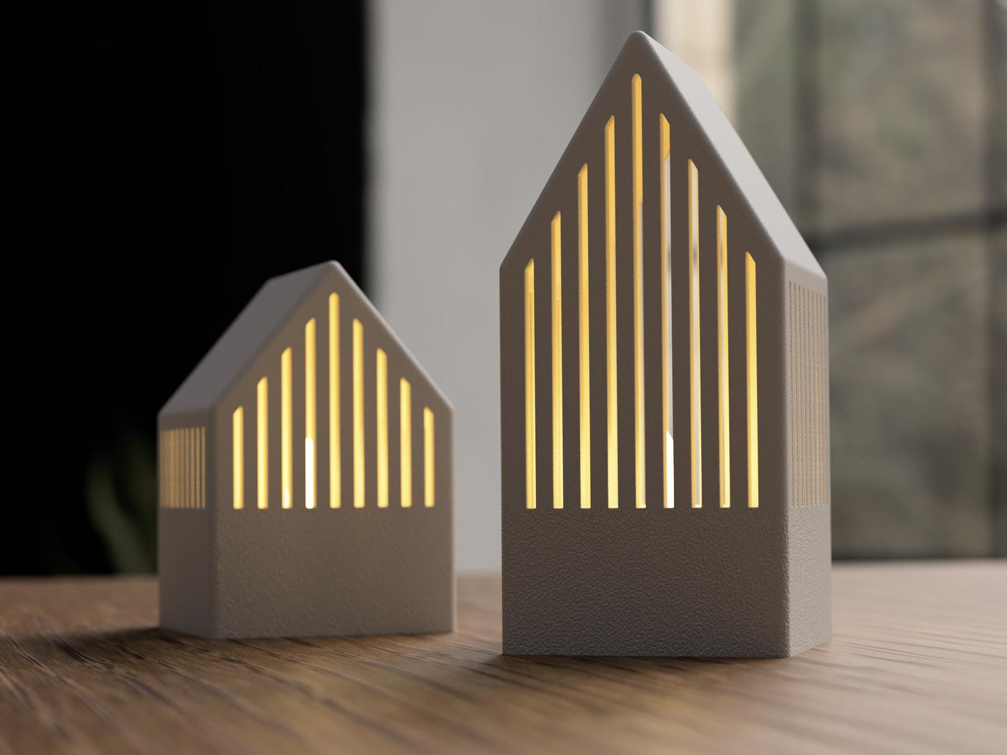Japandi Tealight House – Minimalist Nordic Candle Holder (Light Included)