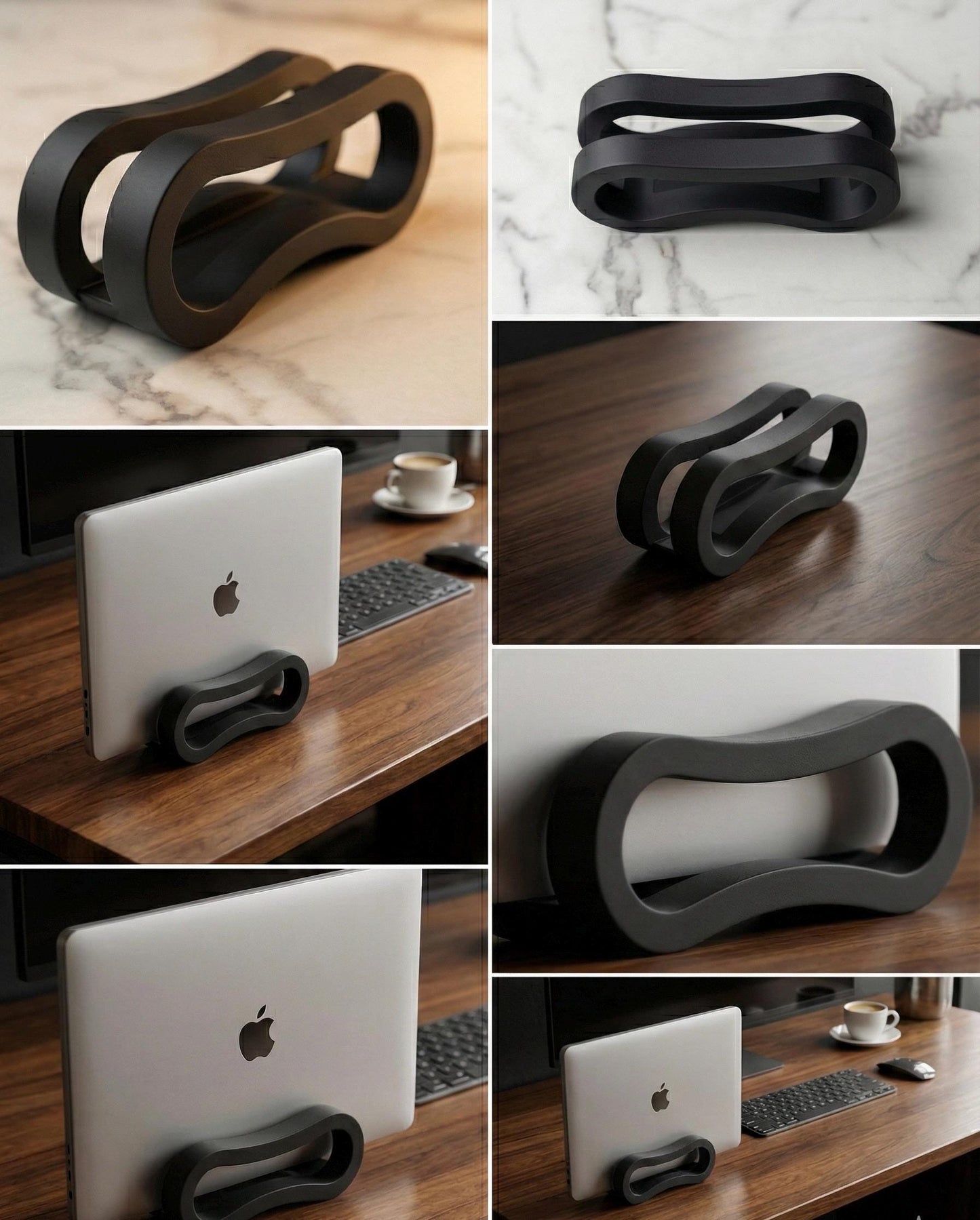 Minimalist Wave MacBook Stand | Vertical Laptop Holder for Desk Setup | Space-Saving Modern MacBook Organizer