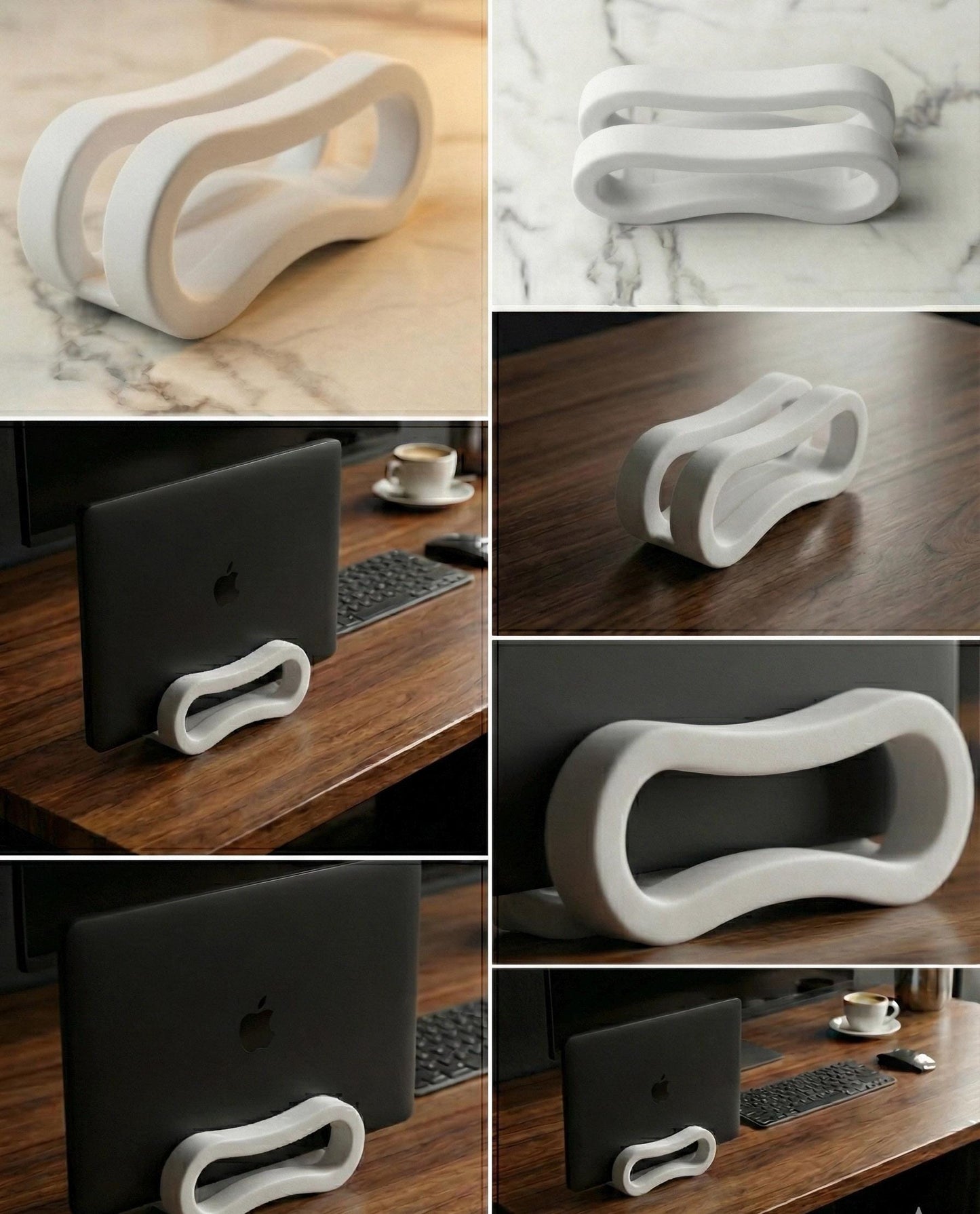 Minimalist Wave MacBook Stand | Vertical Laptop Holder for Desk Setup | Space-Saving Modern MacBook Organizer