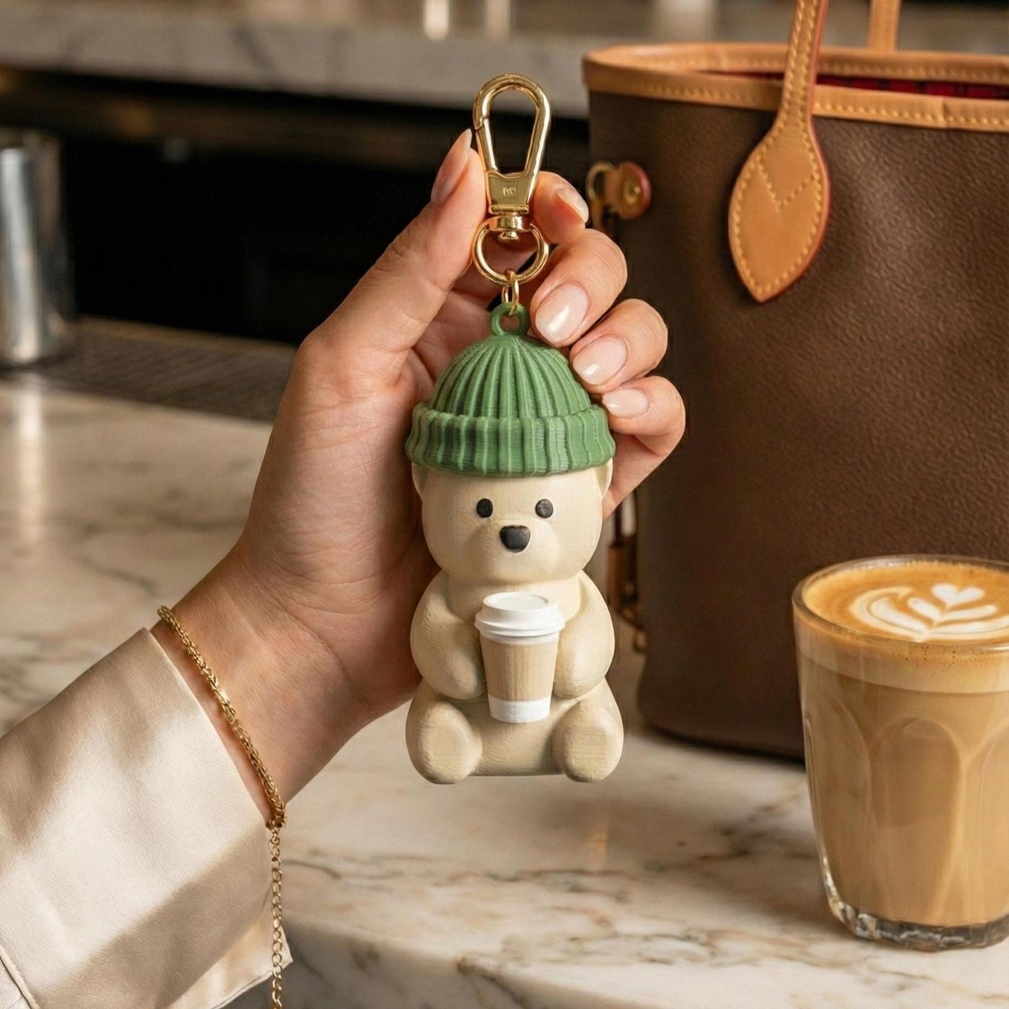 Cozy Bear Figure with Beanie & Cup