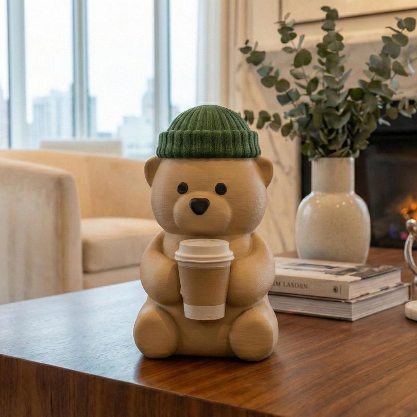Cozy Bear Figure with Beanie & Cup