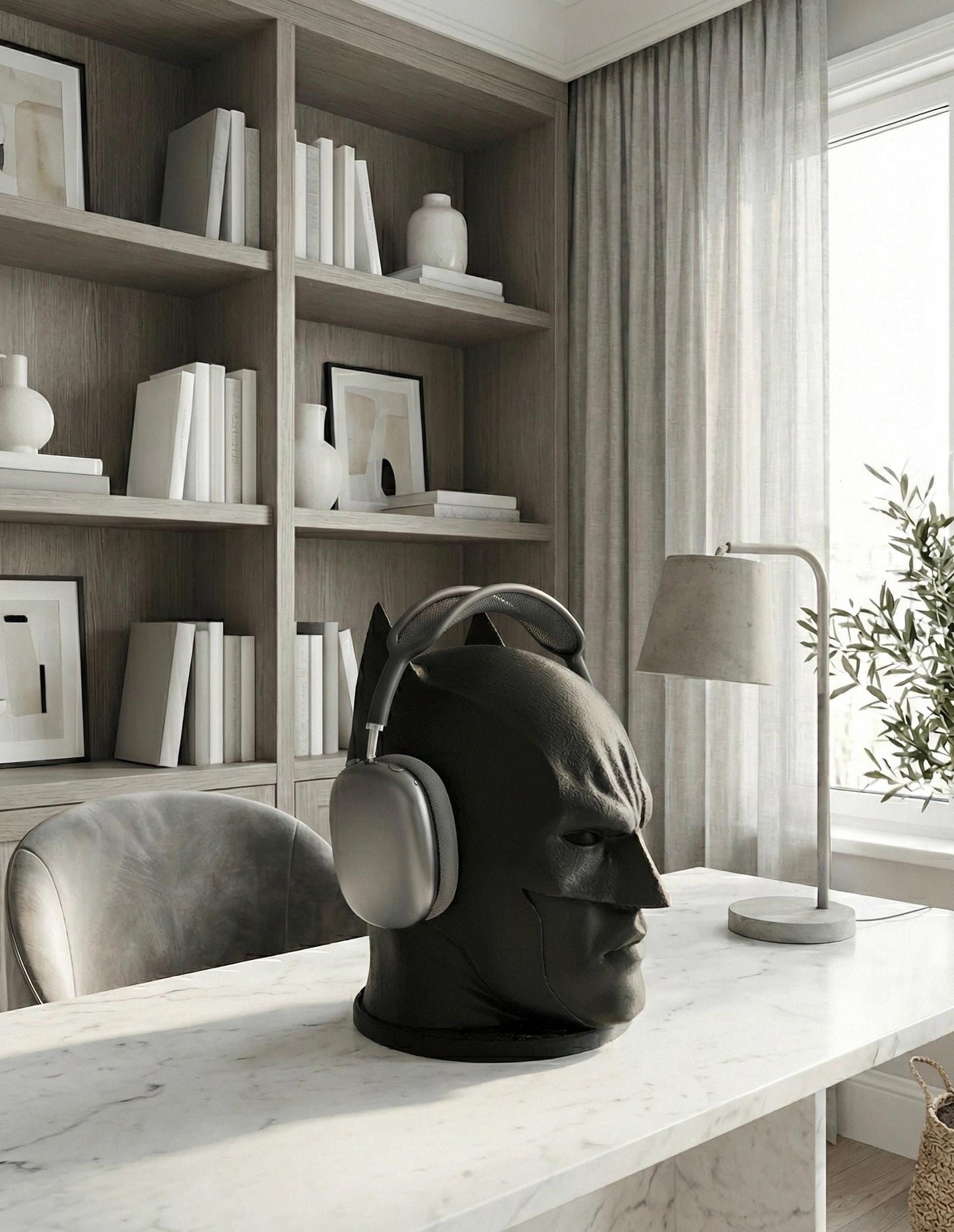 Superhero Bust Headphone Stand – Modern Matte Desk Headset Holder | Minimal Aesthetic Display