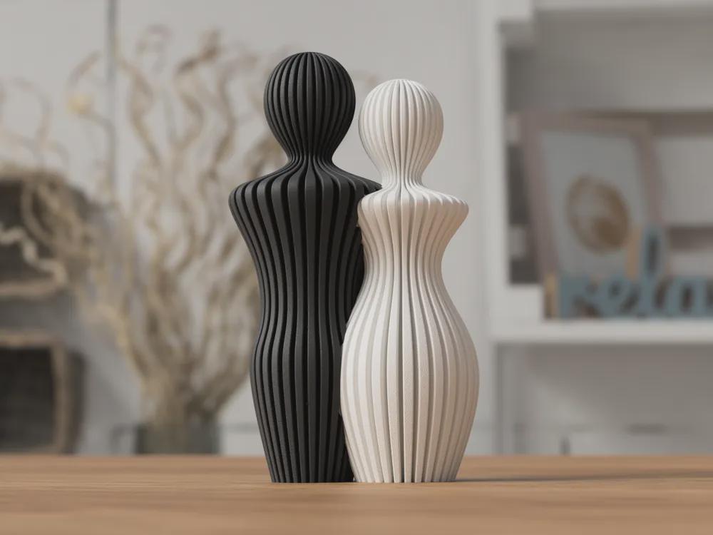 Modern Ribbed Couple Sculpture – Minimalist Home Decor | Boyfriend & Girlfriend Statue