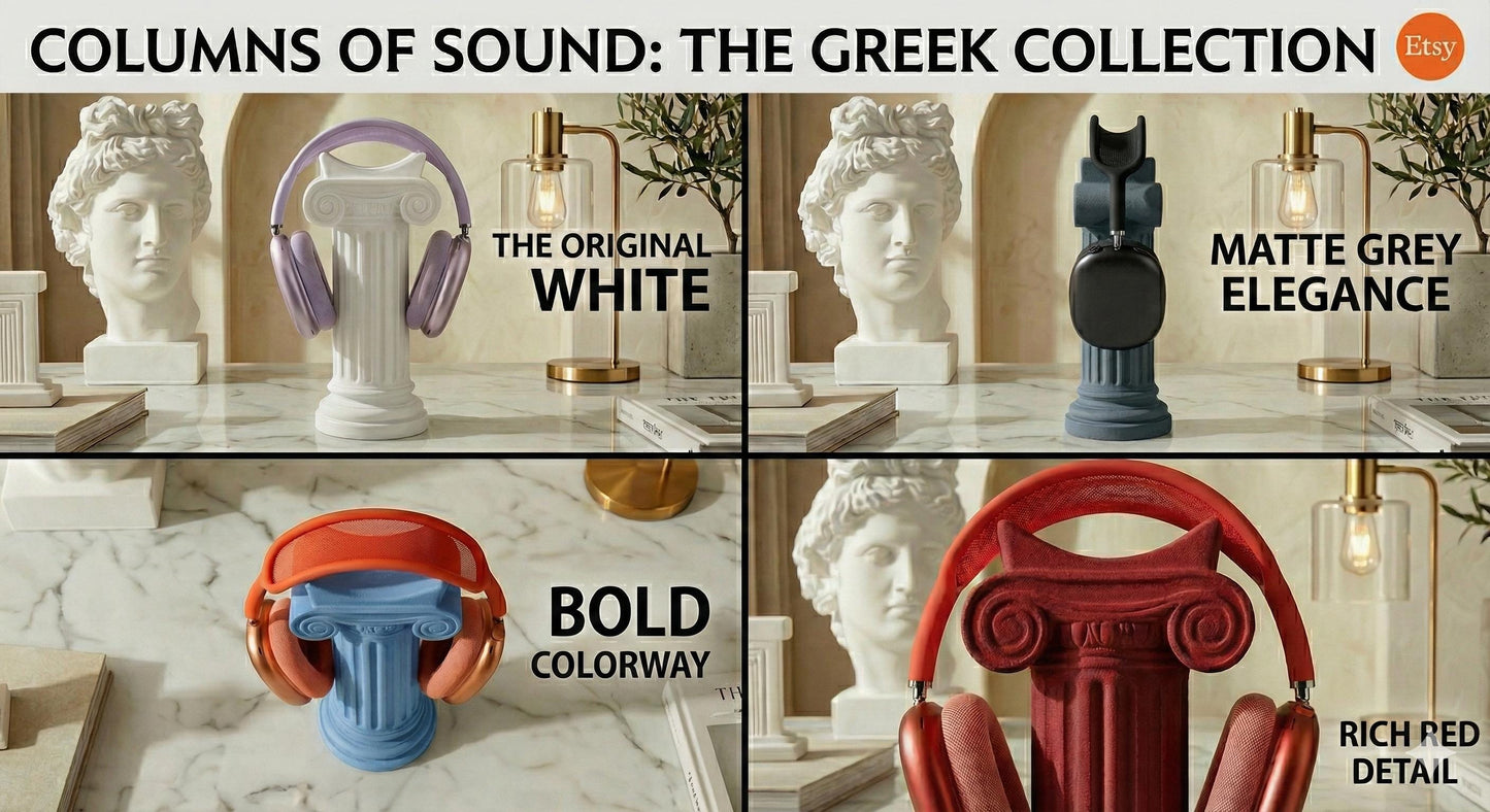 Modern Minimal Greek Column Headphone Stand – Aesthetic Matte Finish Vertical Headset Holder