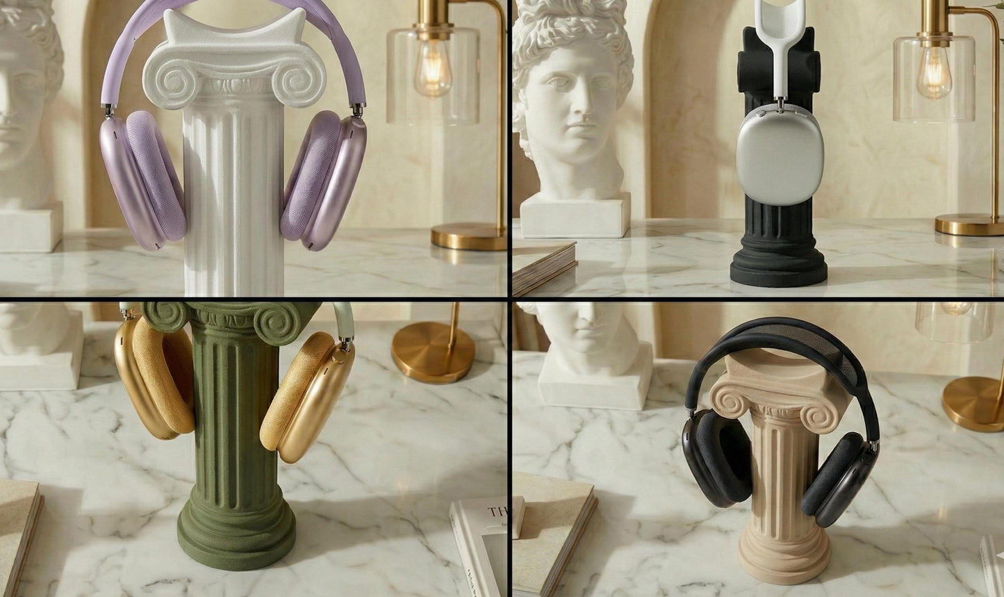 Modern Minimal Greek Column Headphone Stand – Aesthetic Matte Finish Vertical Headset Holder