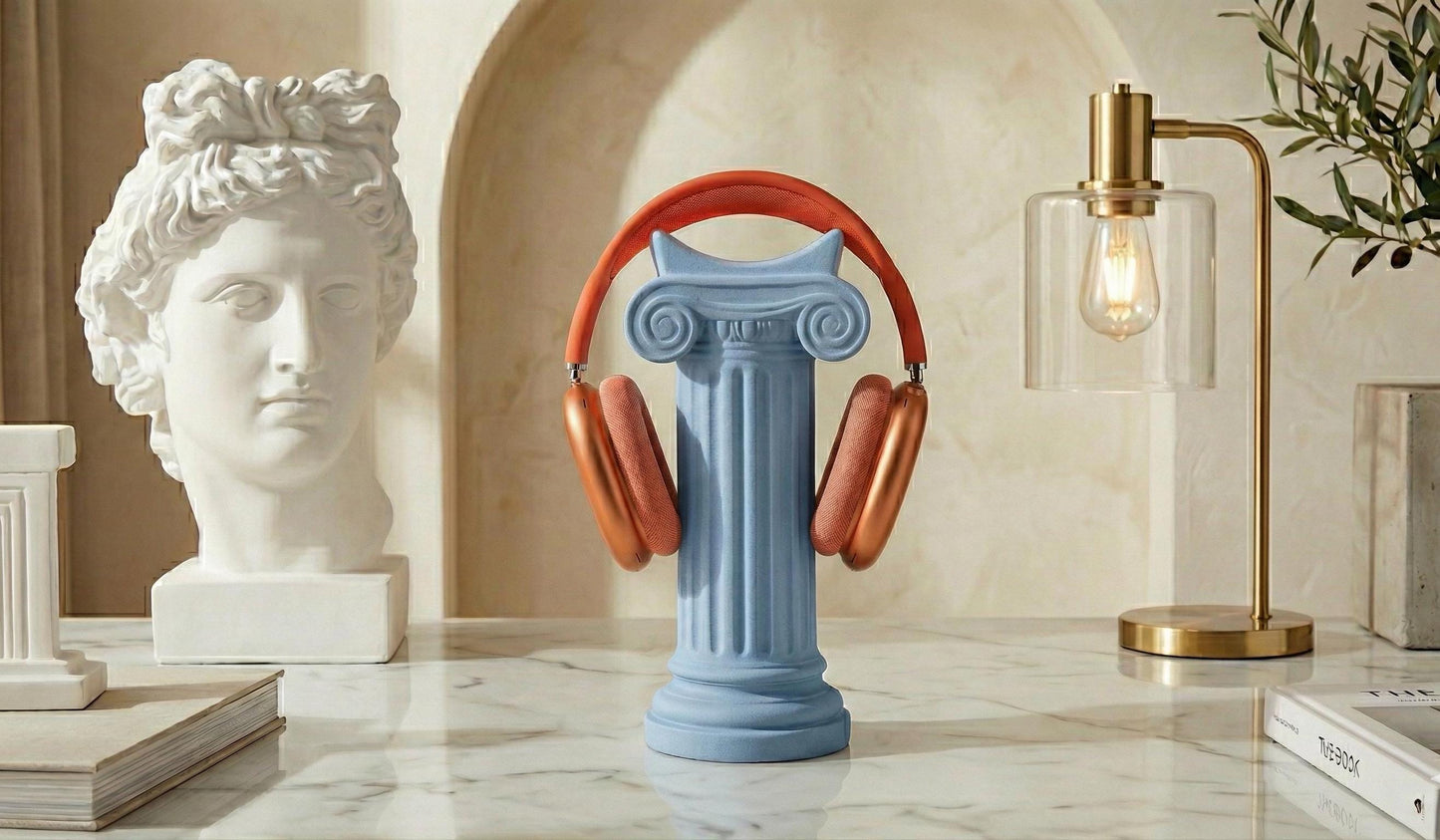Modern Minimal Greek Column Headphone Stand – Aesthetic Matte Finish Vertical Headset Holder