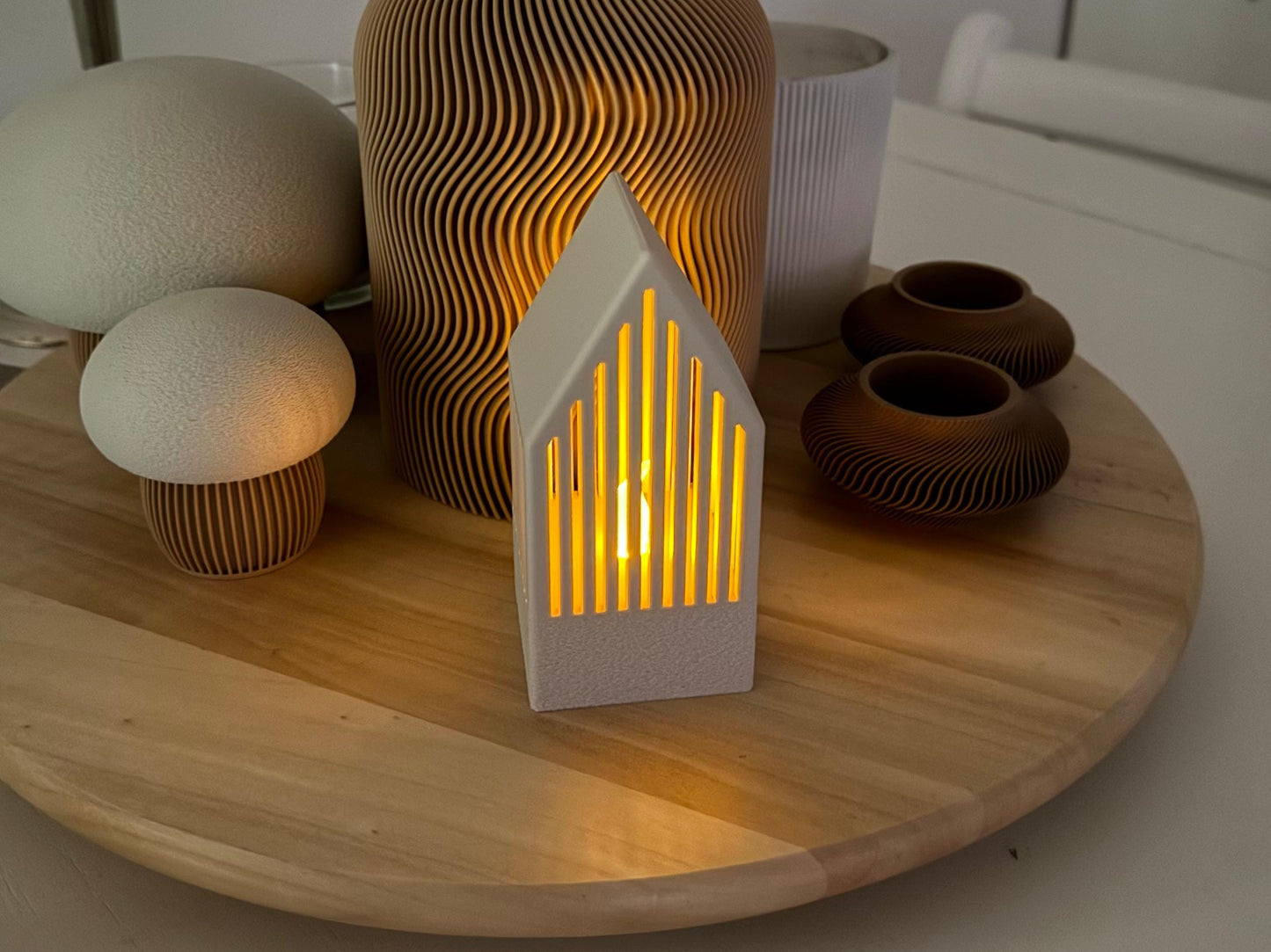 Japandi Tealight House – Minimalist Nordic Candle Holder (Light Included)