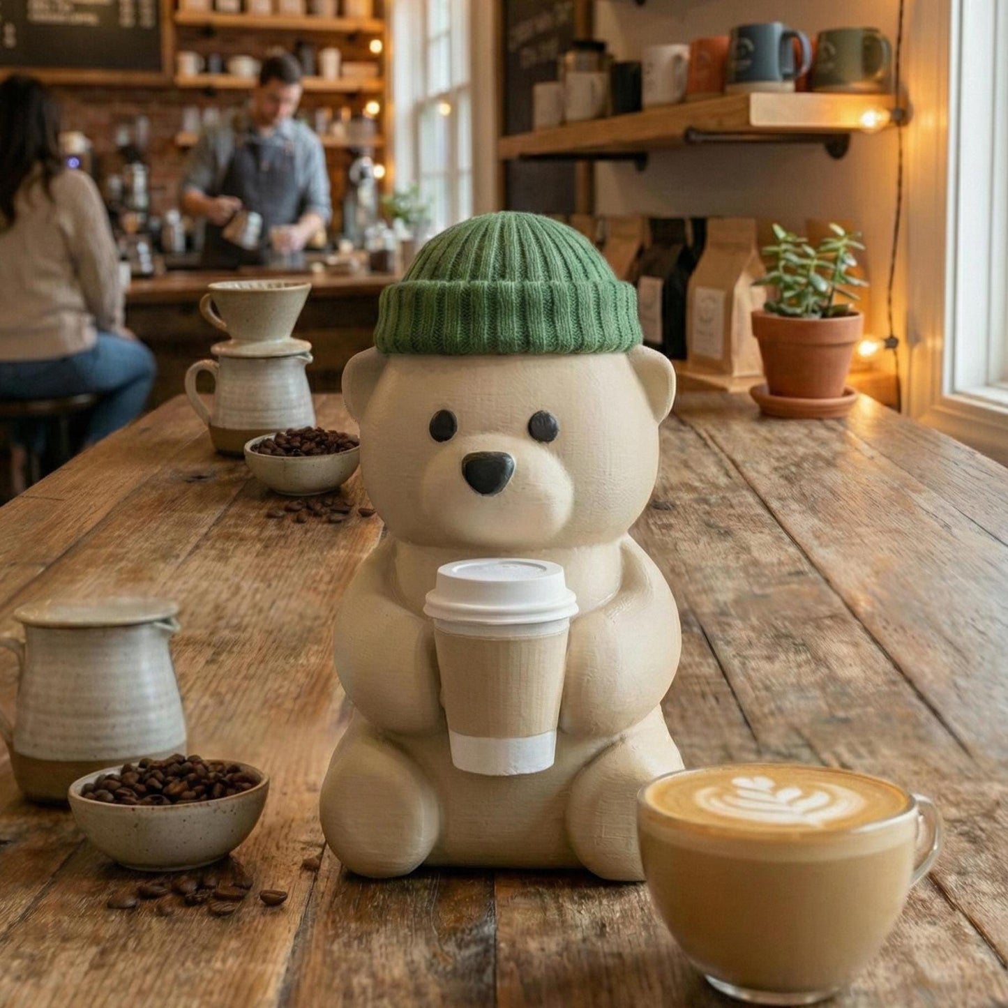 Cozy Bear Figure with Beanie & Cup