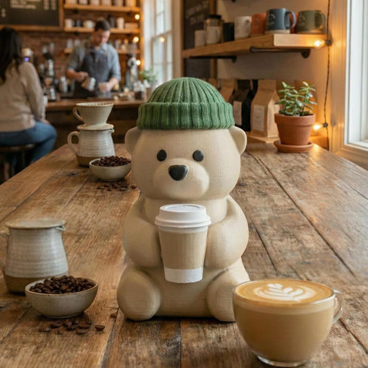 Cozy Bear Figure with Beanie & Cup