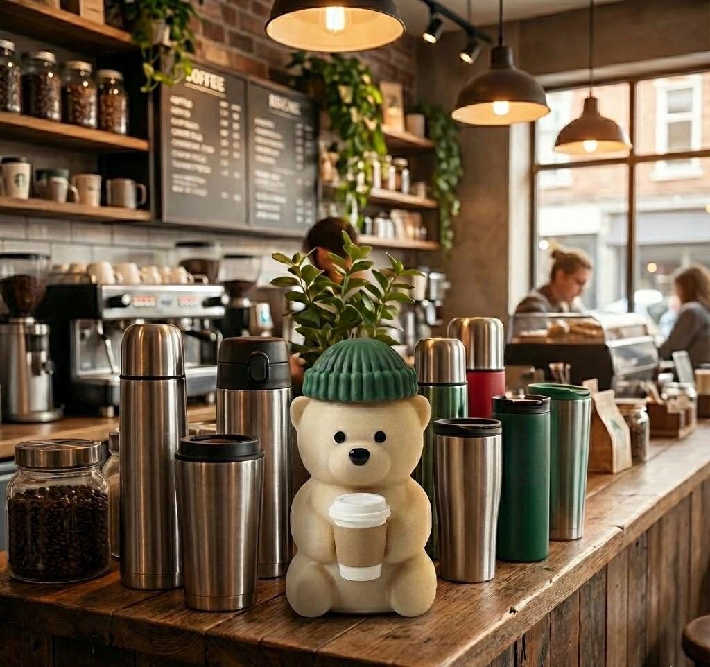 Cozy Bear Figure with Beanie & Cup