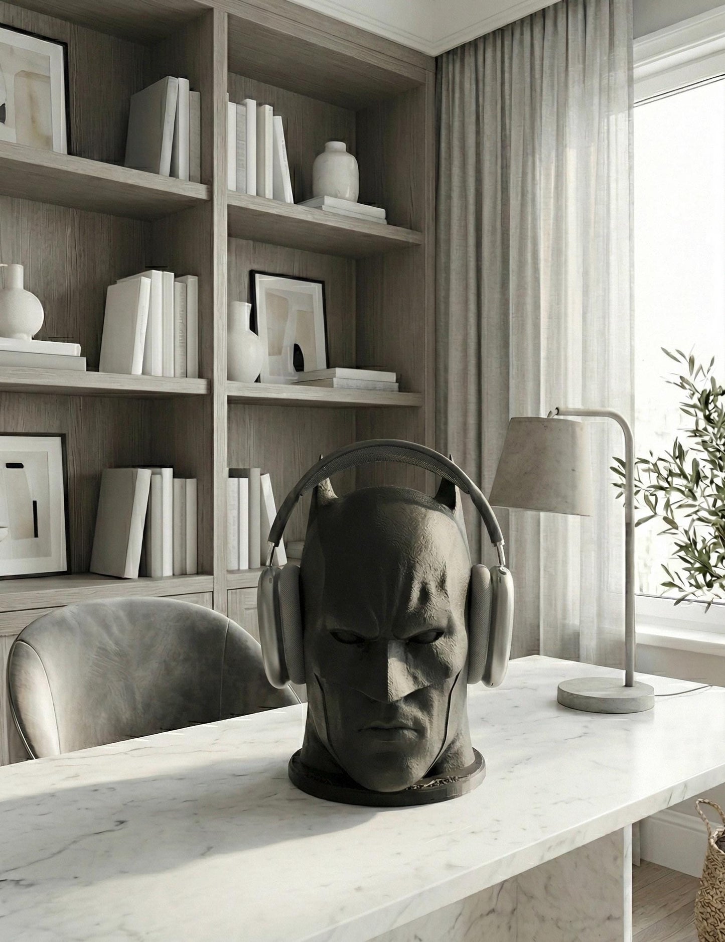 Superhero Bust Headphone Stand – Modern Matte Desk Headset Holder | Minimal Aesthetic Display