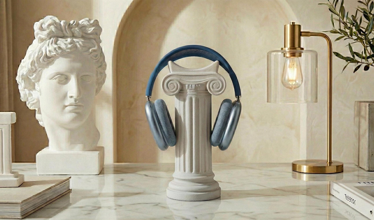 Modern Minimal Greek Column Headphone Stand – Aesthetic Matte Finish Vertical Headset Holder
