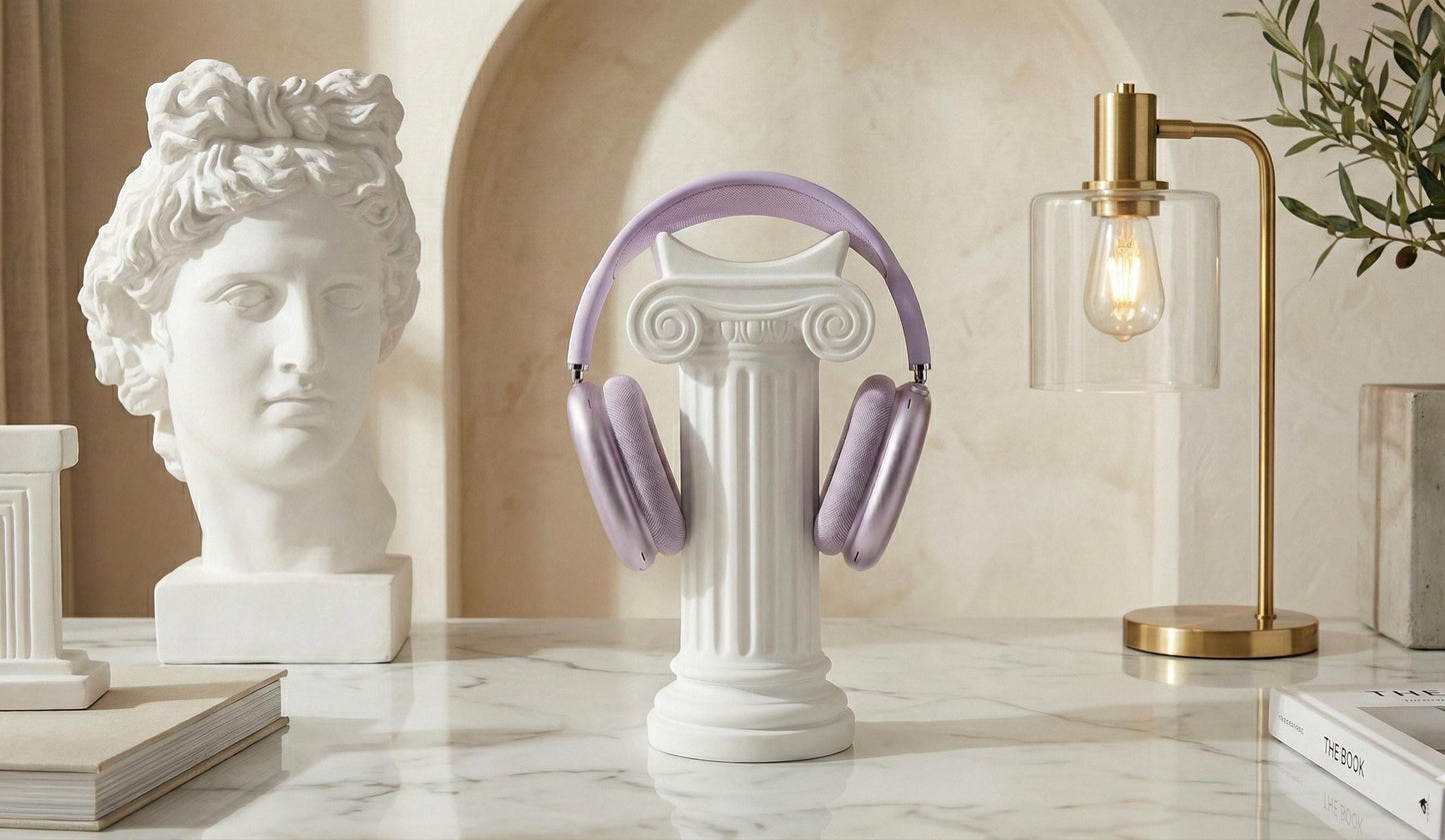 Modern Minimal Greek Column Headphone Stand – Aesthetic Matte Finish Vertical Headset Holder