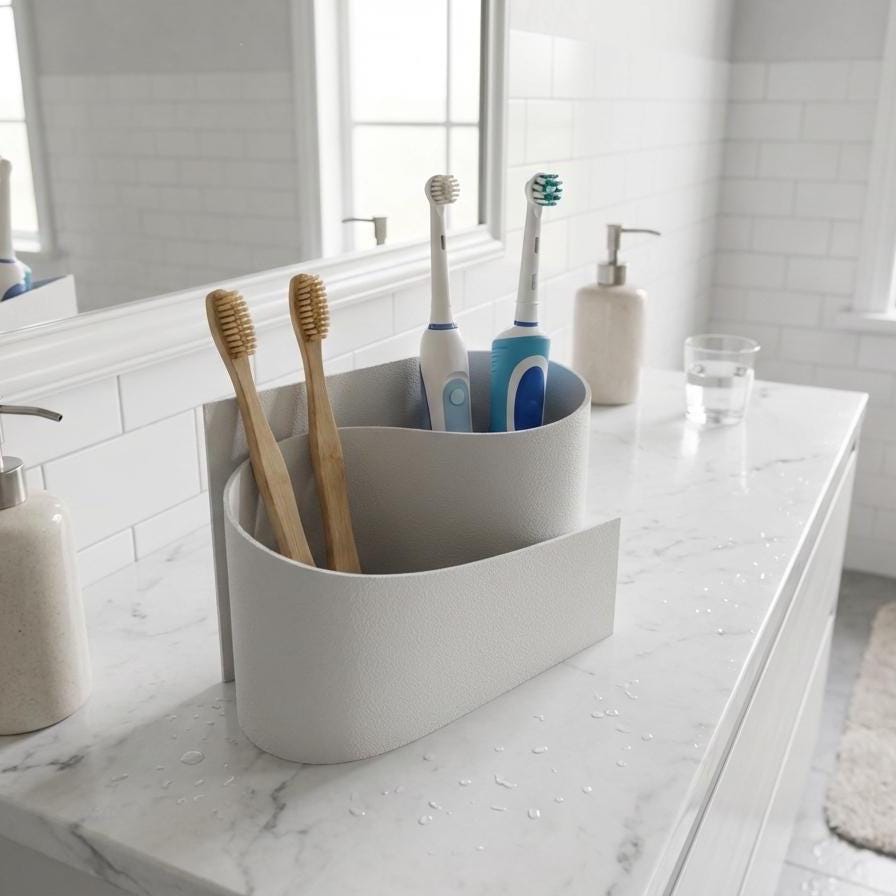 Minimalist Toothbrush Holder | Modern Bathroom Organizer | Toothpaste & Brush Storage | Sink Counter Organizer