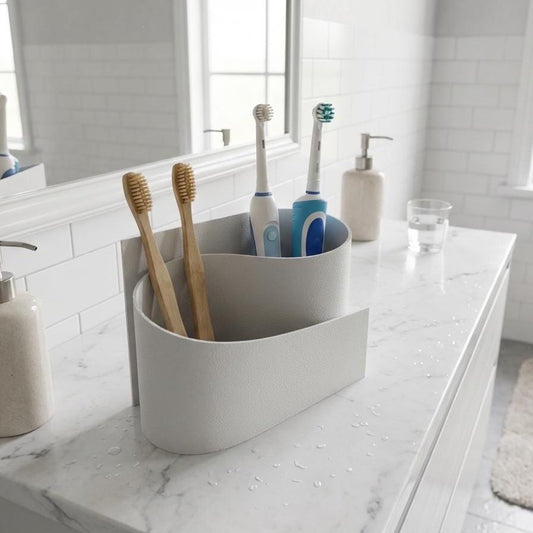 Minimalist Toothbrush Holder | Modern Bathroom Organizer | Toothpaste & Brush Storage | Sink Counter Organizer