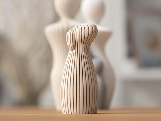 3D Printed Dog Figurine – Minimalist Ribbed Sculpture, Neutral Decor