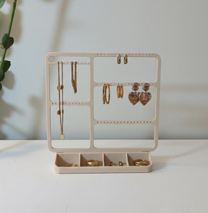 Minimalist Jewelry Organizer Stand | Earring, Necklace & Ring Holder | 3D Printed Modern Desktop Display