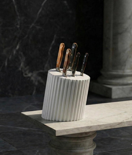 Modern Ribbed Knife Block Holder – Minimalist Kitchen Counter Organizer