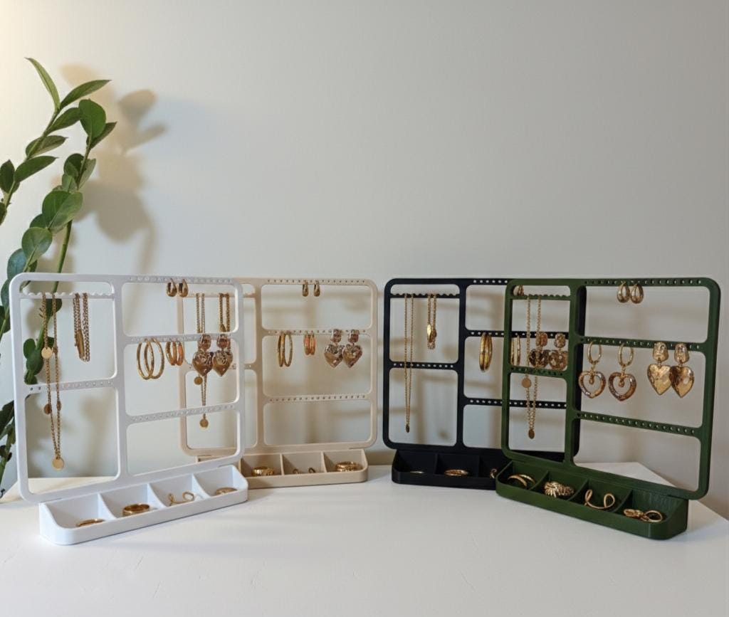 Minimalist Jewelry Organizer Stand | Earring, Necklace & Ring Holder | 3D Printed Modern Desktop Display