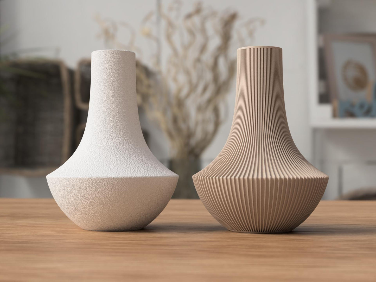 Minimalist Modern Vase – Ribbed or Textured Finish – Scandinavian Home Decor Neutral Aesthetic Vase