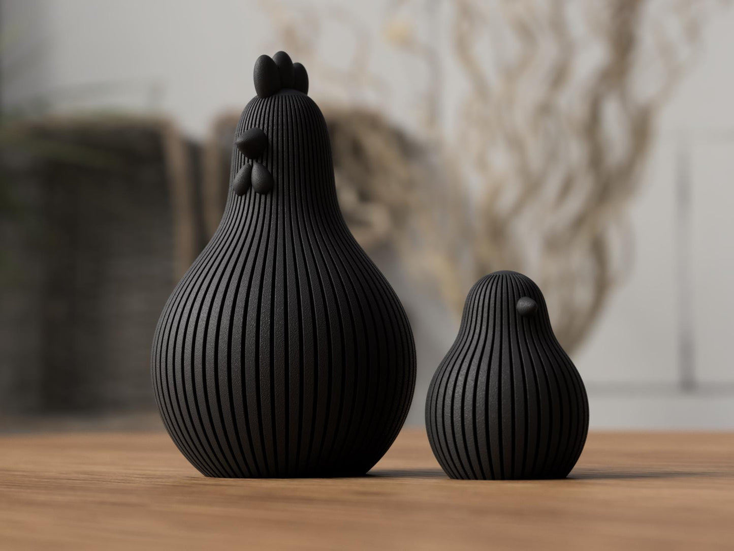 Modern Chicken Sculptures | Minimal Farmhouse Figures | Set of 3 with Tray