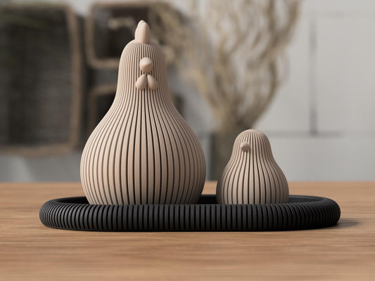 Modern Chicken Sculptures | Minimal Farmhouse Figures | Set of 3 with Tray