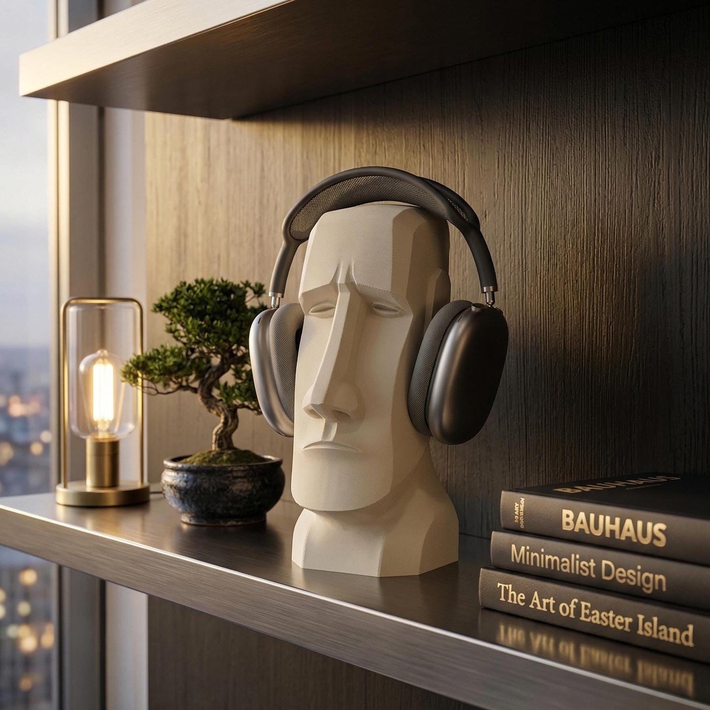 Moai Head Headphone Stand, Over Ear Headset Holder, Modern Desk Decor, Minimalist Sculpture Stand, Gift for Him