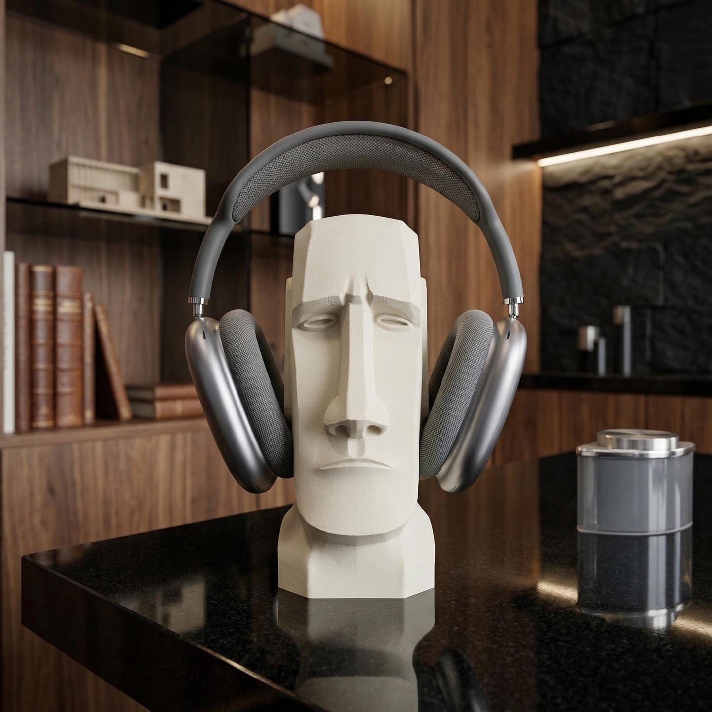 Moai Head Headphone Stand, Over Ear Headset Holder, Modern Desk Decor, Minimalist Sculpture Stand, Gift for Him