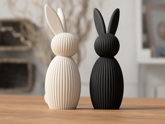 Minimalist Easter Bunny Decor, Modern Rabbit Statue Set, Scandinavian Spring Shelf Decor, Neutral Ribbed Bunny Ornament